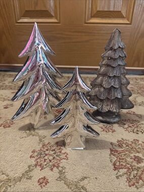 Hobby Lobby Silver Metallic & Plastic Tree Trio Holiday Decor